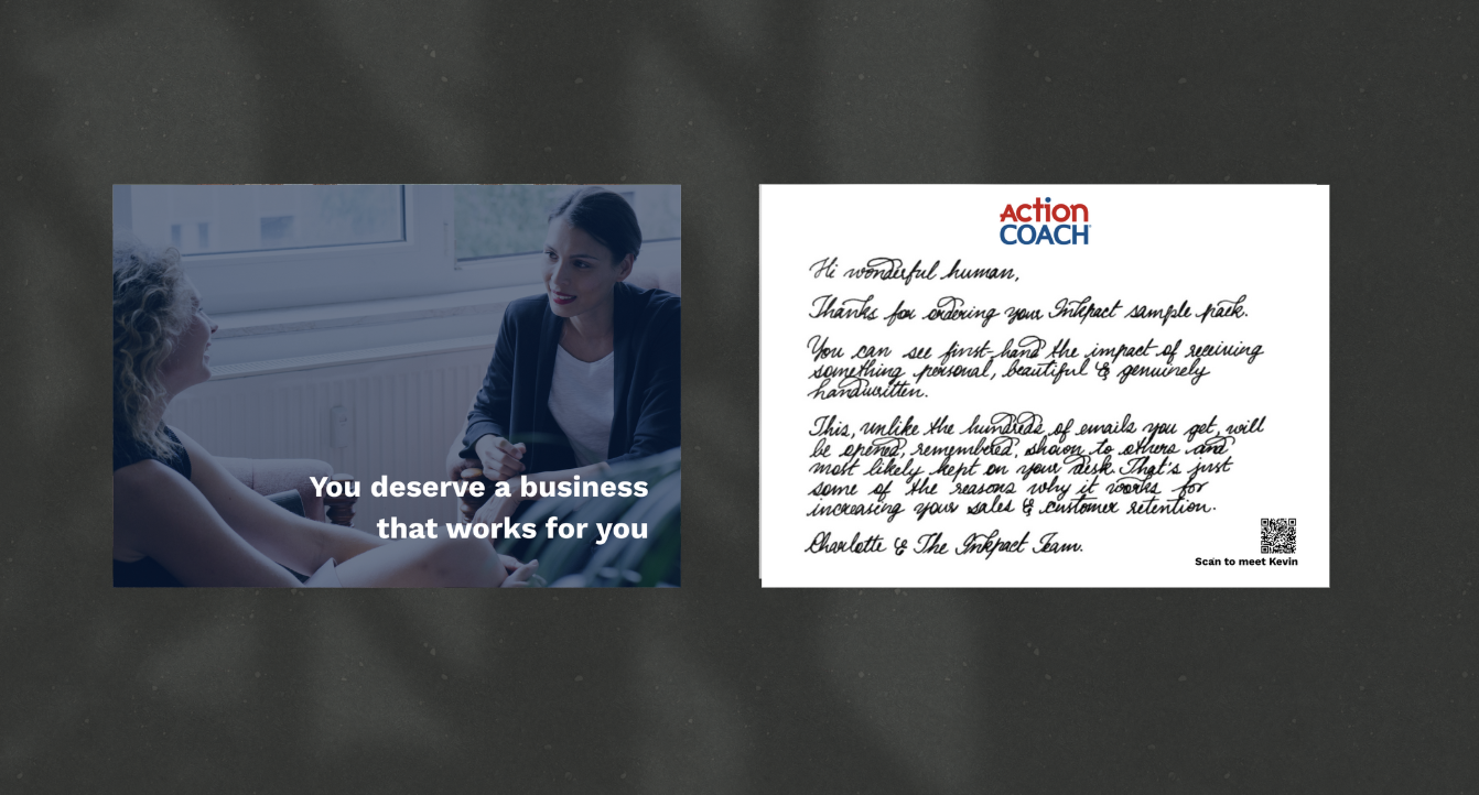 Handwritten notecard example with ActionCoach branding